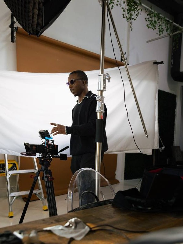 Jalen Lee in studio — working the camera rig on a live set